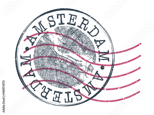 Amsterdam, Netherlands Stamp Map Postal. Silhouette Seal Roads and Streets. Passport Round Design. Vector Icon. Design Retro Travel National Symbol.