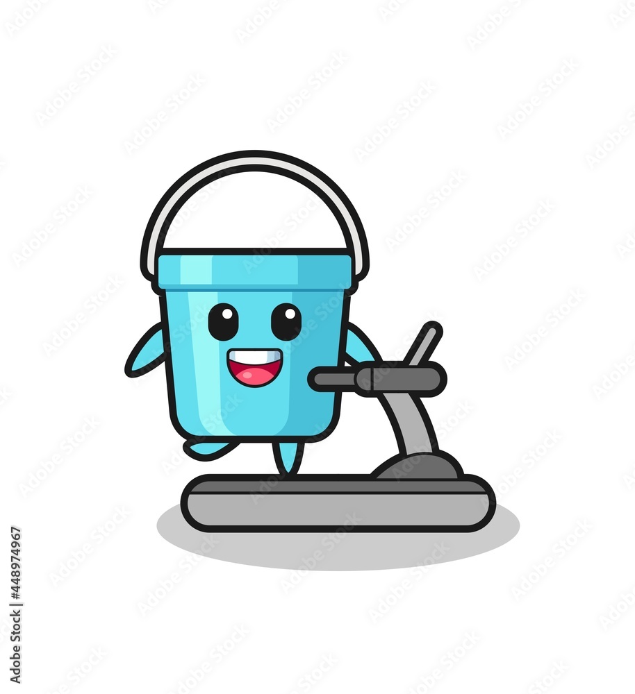 plastic bucket cartoon character walking on the treadmill plastic bucket cartoon character walking on the treadmill