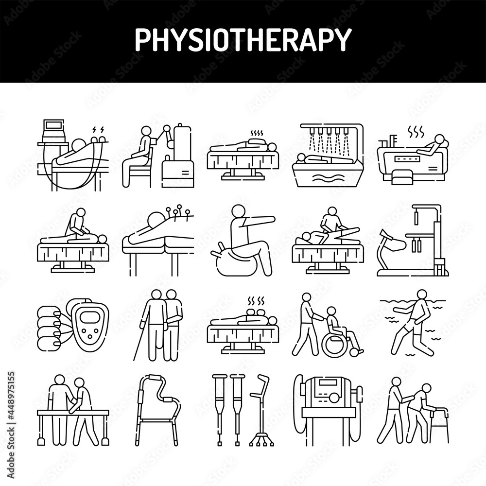 Physiotherapy olor line icons set. Pictogram for web page