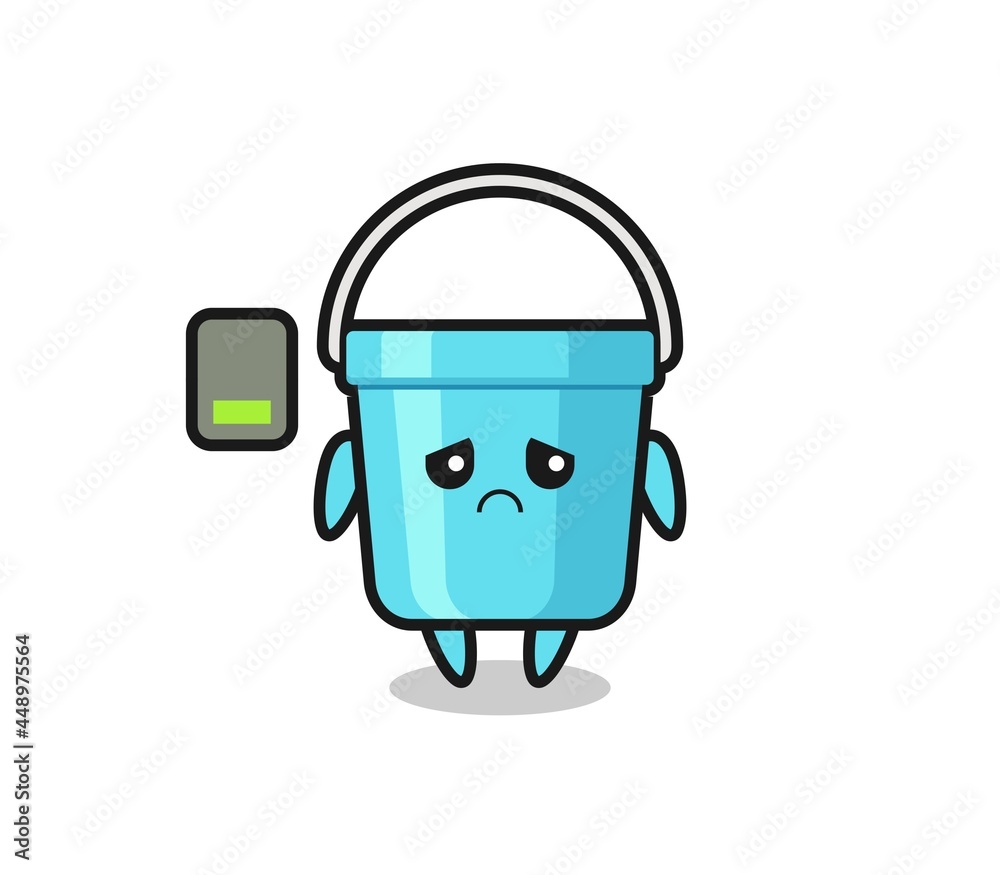 plastic bucket mascot character doing a tired gesture plastic bucket mascot character doing a tired gesture