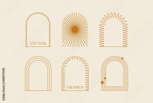 Set of minimalistic linear arches. Modern vector illustration. Design elements, contemporary frames, Abstract Backgrounds. All elements are isolated