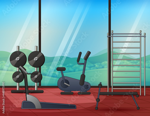 Gym room interior with sport equipment inside