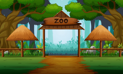 Foto auf Acrylglas Zoo Scene with zoo entrance in forest background  © dreamblack46