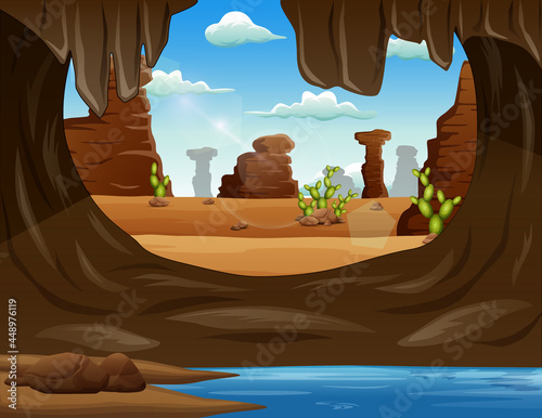 Illustration of cave entrance in the desert landscape