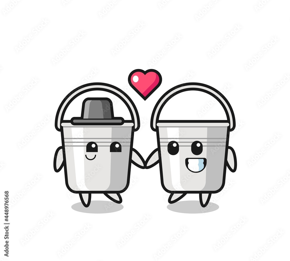 metal bucket cartoon character couple with fall in love gesture metal bucket cartoon character couple with fall in love gesture