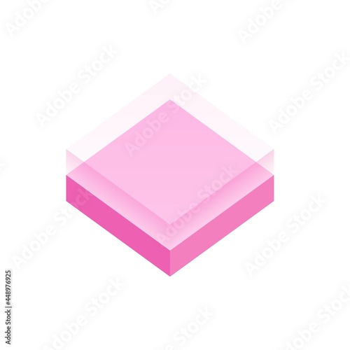 Cube Icon Design. Pink decorative glass cube. 3D Isometric Cube. Vector illustration. Transparent cube.