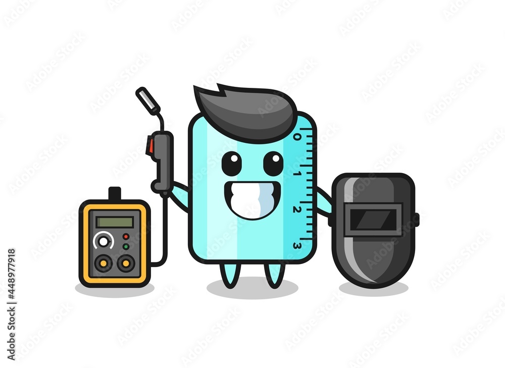 Character mascot of ruller as a welder