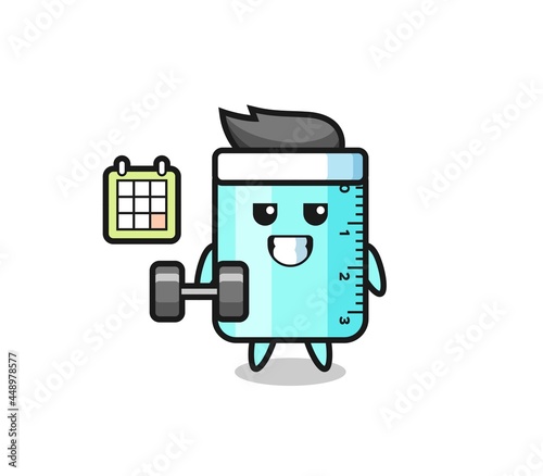 ruller mascot cartoon doing fitness with dumbbell