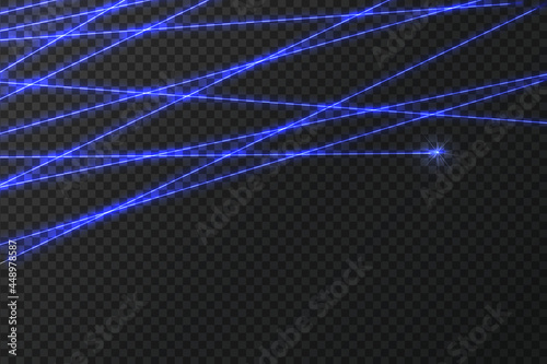 Intersecting glowing laser security beams on a dark background.