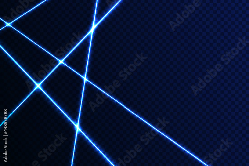 Intersecting glowing laser security beams on a dark background.