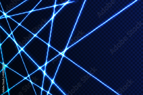 Intersecting glowing laser security beams on a dark background.
