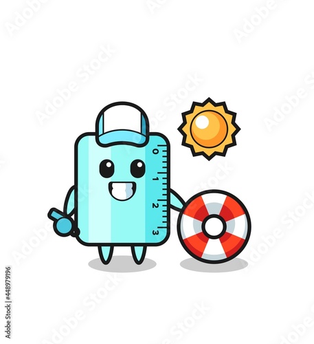 Cartoon mascot of ruller as a beach guard