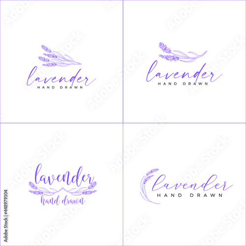 hand drawn lavender logo and branch botanical wedding frame monogram for invitation card vector illustration 