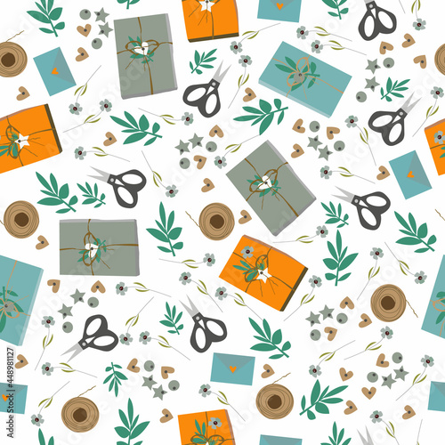 Seamless pattern of details for decorating gifts and gift boxes. Festive vector illustration 