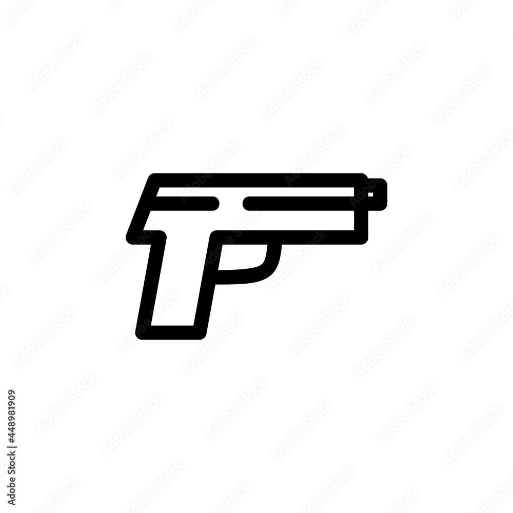 Pistol Weapon Monoline Icon Logo Vector for Graphic Design and Web