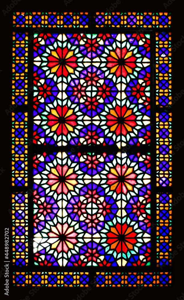 the colorful rectangular stained glass window of Iranian historic architecture the colorful rectangular stained glass window of Iranian historic architecture
