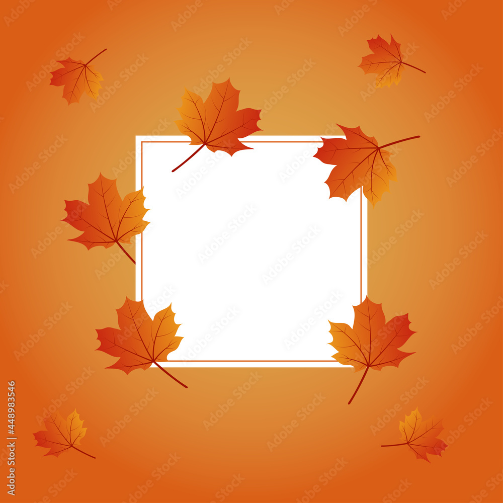Vector banner background. Template with a white square for text with maple leaves. For an autumn seasonal discount. Vector illustration. Vector banner background. Template with a white square for text with maple leaves. For an autumn seasonal discount. Vector illustration.