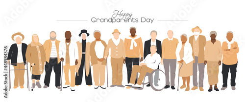 Grandparents Day card. Multicultural group of grandparents. Flat vector illustration.