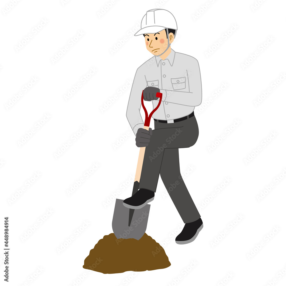 スコップで土を掘る工事現場の男性 Stock Vector | Adobe Stock