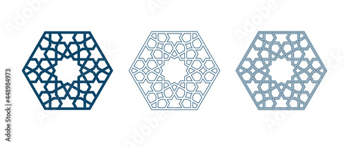 Islamic traditional rosette for greetings cards decoration and design on white backgrounds. Vector illustration.