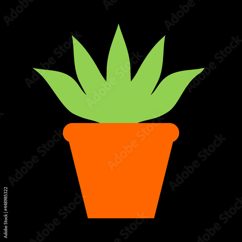 Green small plant in orange pot.
