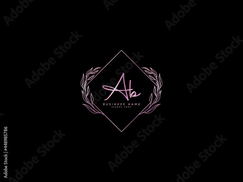 Letter AB Logo, feminine floral ab logo icon vector for business or brand