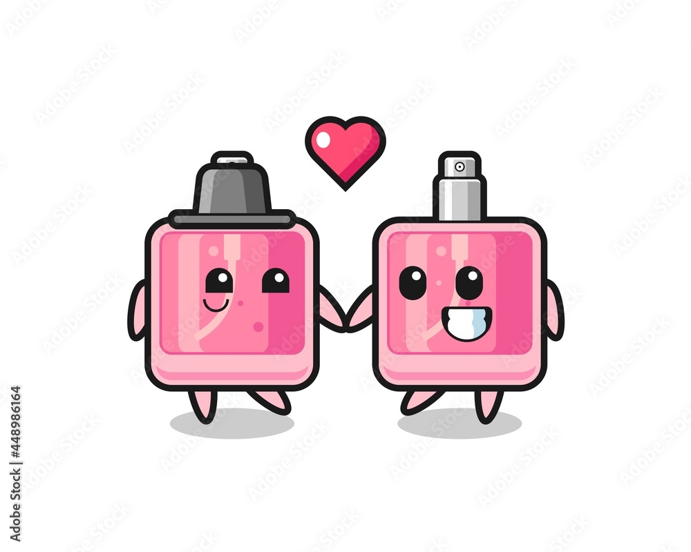 perfume cartoon character couple with fall in love gesture