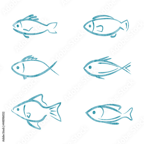 Set of watercolor fish icons. Vector logos collection.