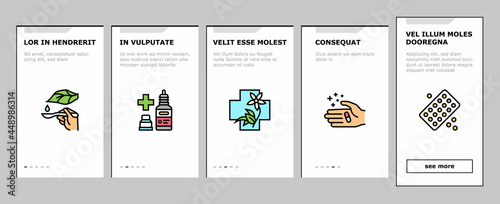 Homeopathy Medicine Onboarding Mobile App Page Screen Vector. Medicaments And Vitamins Prepared From Natural Bio Plant, Homeopathy Pills And Drug Container Illustrations