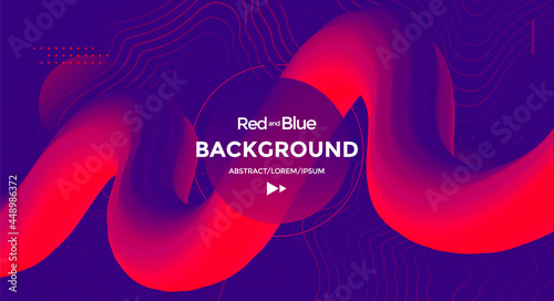 Red and blue fluid wave background. Duotone geometric compositions with gradient 3d flow shape.