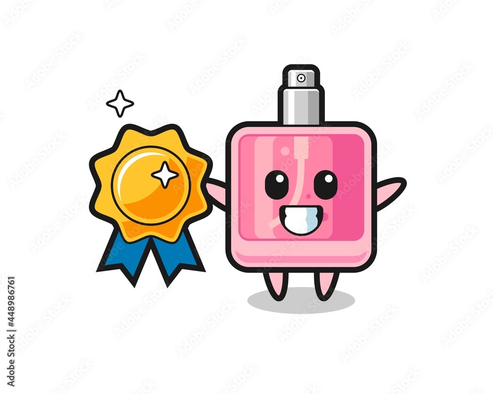 perfume mascot illustration holding a golden badge perfume mascot illustration holding a golden badge
