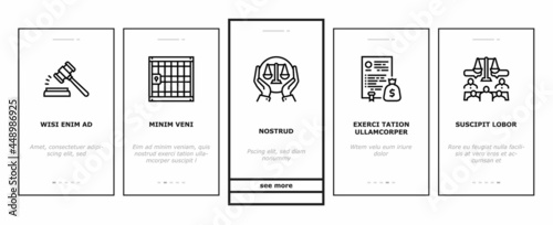 Law Justice Dictionary Onboarding Mobile App Page Screen Vector. Family And Social Norms, Leasing And Breach Of Contract, Penalty And Divorce Law Illustrations