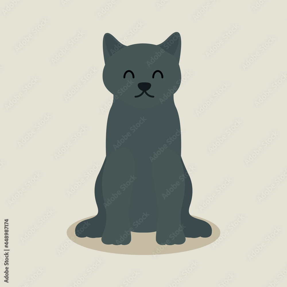 British shorthair cat, pet animal flat vector isolated design concept
