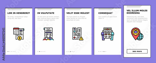 Law Justice Dictionary Onboarding Mobile App Page Screen Vector. Family And Social Norms, Leasing And Breach Of Contract, Penalty And Divorce Law Illustrations
