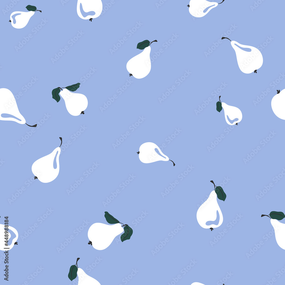 Obraz premium Seamless Pattern.White Pears on Blue Background. Vector Illustration