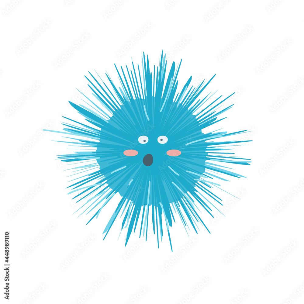 Obraz premium Cute cartoon urchin isolated on white transparent background. Vector flat design children illustration. Side view. Animal drawing. Side view