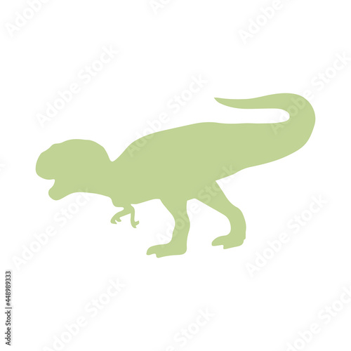 Silhouette of Tyrannosaurus rex dinosaur. Large extinct ancient carnivorous reptile  Jurassic. Print or card. Colorful vector isolated illustration hand drawn. White background. Gray dino