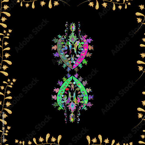 Seamless pattern with interesting doodles on colorfil background. Vector illustration.