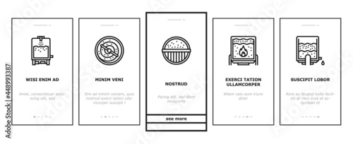 Cheese Production Onboarding Mobile App Page Screen Vector. Cheese Preparing Factory Industrial Equipment And Refrigerator, Heating And Cheesemaking Machine Illustrations