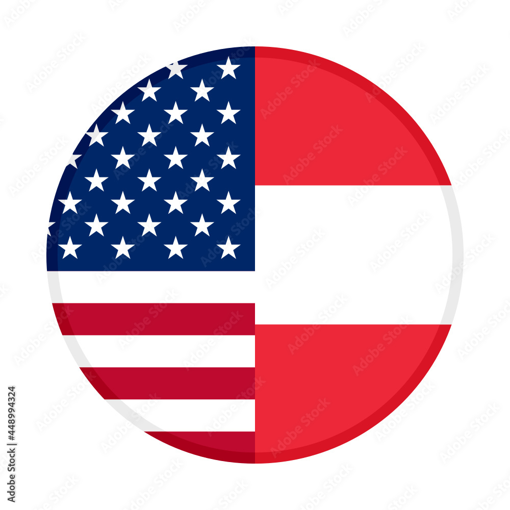 round icon with united states and austria flags, isolated on white background round icon with united states and austria flags, isolated on white background