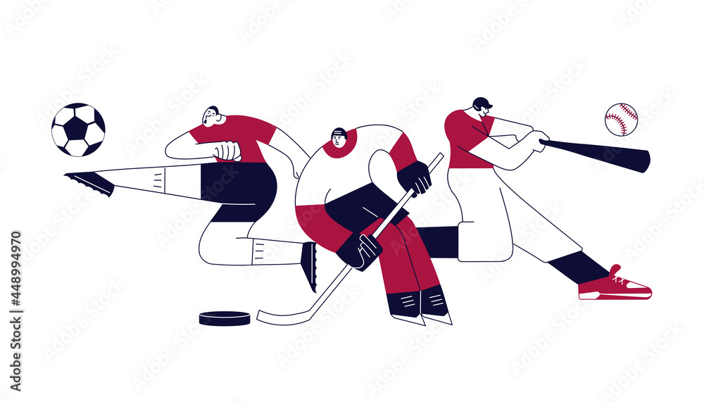 Fototapeta premium Football, Baseball and Ice Hockey isolated on white.