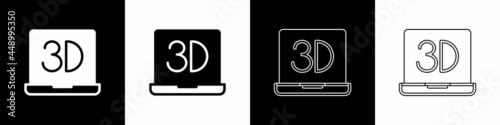 Set 3D printer icon isolated on black and white background. 3d printing. Vector