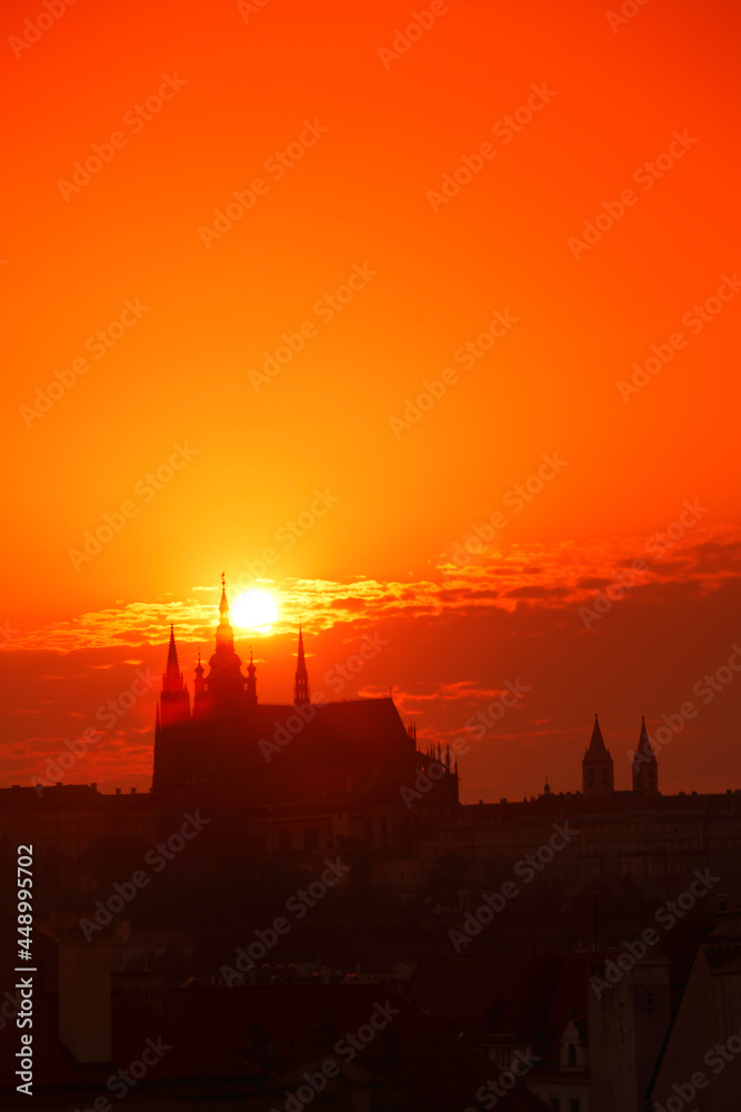 Silhouette of Saint Vitus Cathedral at sunset, Prague, Czech Republic Silhouette of Saint Vitus Cathedral at sunset, Prague, Czech Republic