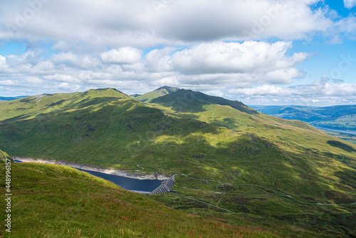 Landscape photography of mountains, hiking, trekking, lake, clouds, dam, Ben Lawers, Scotland photo