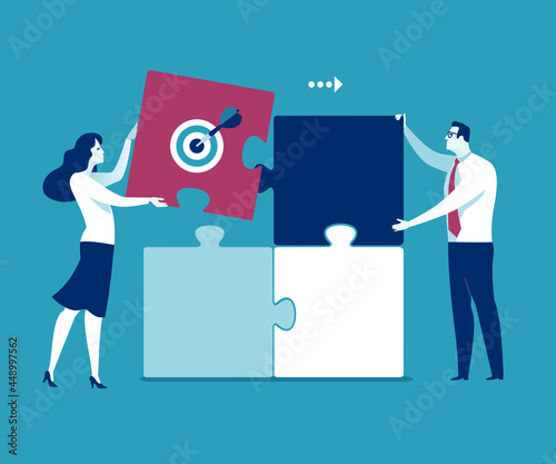 The Final Piece. Missing part of puzzle - project Businesswoman places the last piece of a puzzle. Business concept illustration.