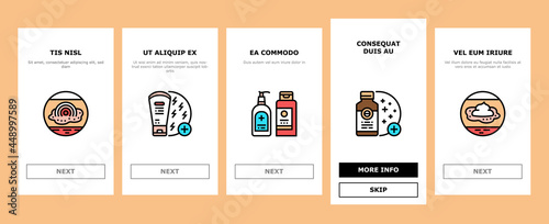 Eczema Disease Treat Onboarding Mobile App Page Screen Vector. Nummular And Neurodermatitis Eczema Treatment, Dry Skin And Pain, Contact And Atopic Dermatitis. Illustrations