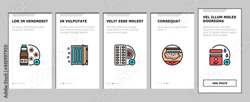 Eczema Disease Treat Onboarding Mobile App Page Screen Vector. Nummular And Neurodermatitis Eczema Treatment, Dry Skin And Pain, Contact And Atopic Dermatitis. Illustrations