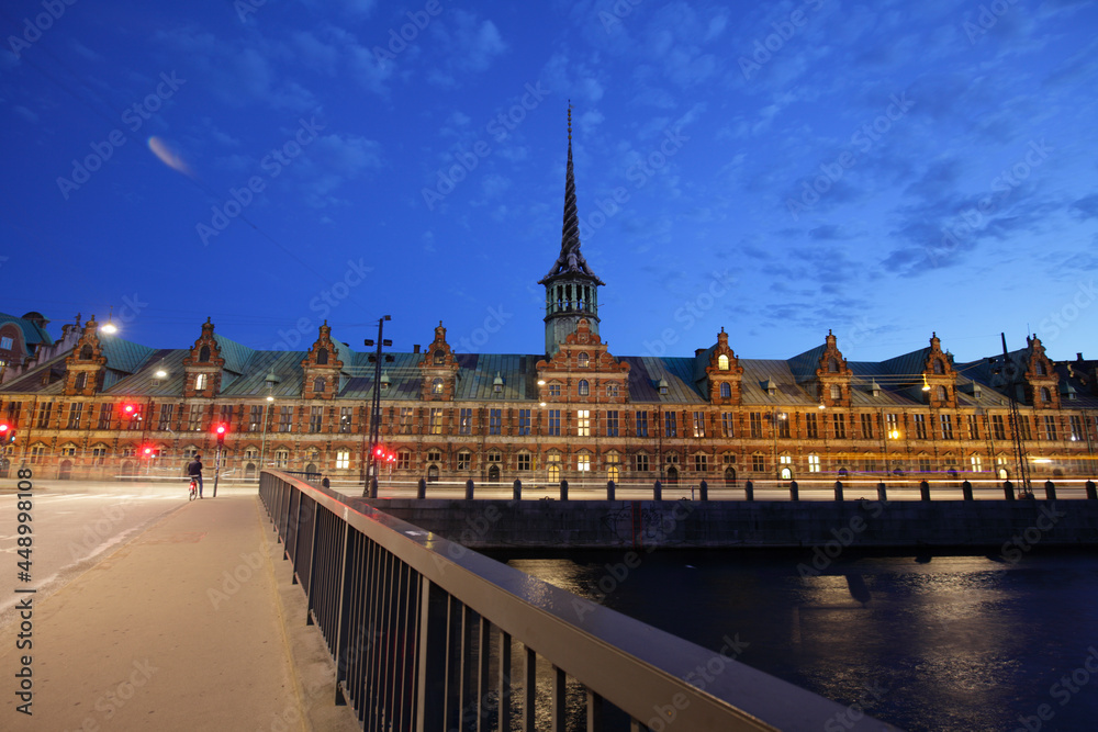 The Stock Exchange building at dusk, Copenhagen, Denmark
