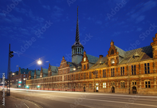 Fototapeta Naklejka Na Ścianę i Meble -  The Stock Exchange building at dusk, Copenhagen, Denmark