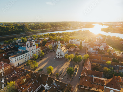 Photography Aerial shot of the Town Hall of Kaunas in Lithuania